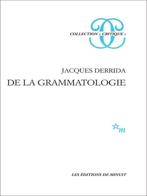 cover image of De la grammatologie